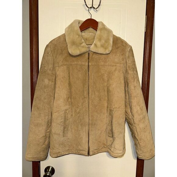 WINLIT Vintage Tan Brown Faux Fur Suede Leather Western Winter Coat Size Medium - Picture 1 of 15